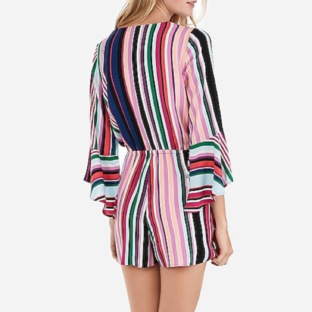 Express | Striped Surplice Bell Sleeve Romper NWT - Picture 2 of 8